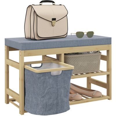 OEM Mueble Zapatero Con Asiento Cesta Extraíble Y Estantes Abiertos Para 4 Pares De Zapatos 69x30x45 Cm Natural OEM Mueble Zapatero Con Asiento Cesta Extraíble Y Estantes Abiertos Para 4 Pares De Zapatos 69x30x45 Cm Natural