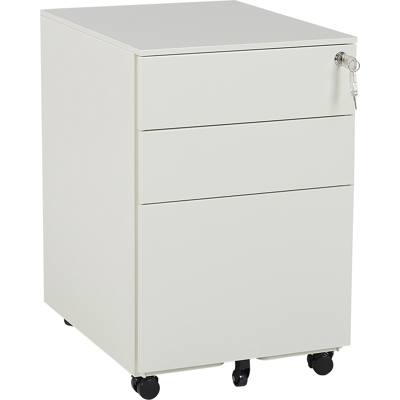 BELIANI Armario De Metal Blanco Crema 3 Cajones Ruedas Cerradura Industrial Oficina Cami BELIANI Armario De Metal Blanco Crema 3 Cajones Ruedas Cerradura Industrial Oficina Cami