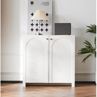 BEAOK Aparador De Aglomerado Blanco 80 X 40 X 80 Cm Con 2 Puertas, Motivo De Arco Y Tiradores Dorados BEAOK Aparador De Aglomerado Blanco 80 X 40 X 80 Cm Con 2 Puertas, Motivo De Arco Y Tiradores Dorados