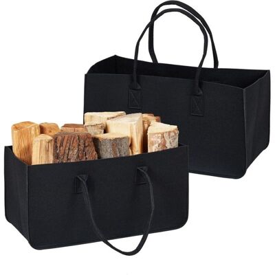 OEM Cesta Para Leña De Fieltro Negro – Juego De 2 Bolsas Para Almacenar Leña, 28 L, Con Asas Ergonómicas OEM Cesta Para Leña De Fieltro Negro – Juego De 2 Bolsas Para Almacenar Leña, 28 L, Con Asas Ergonómicas