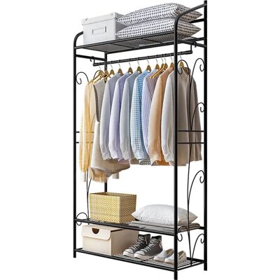 Unho - Armario Abierto De Metal Vestidor Perchero Burro De Pie Metálico Para Colgar Ropa Estilo Clásico, Negro, 79 X 36 X 161cm Unho - Armario Abierto De Metal Vestidor Perchero Burro De Pie Metálico Para Colgar Ropa Estilo Clásico, Negro, 79 X 36 X 161cm