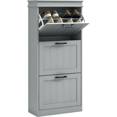 JHY DESIGN Zapatero De 3 Puertas Abatibles Con Capacidad Para 15 Pares, Estantes Ajustables, 54 X 24 X 117,5 Cm, Gris. JHY DESIGN Zapatero De 3 Puertas Abatibles Con Capacidad Para 15 Pares, Estantes Ajustables, 54 X 24 X 117,5 Cm, Gris.