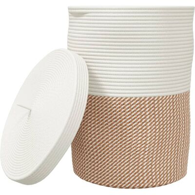 Cesta De Almacenaje Con Tapa Algodón Marrón Y Blanco Ø37x50 Cm Vidaxl Cesta De Almacenaje Con Tapa Algodón Marrón Y Blanco Ø37x50 Cm Vidaxl