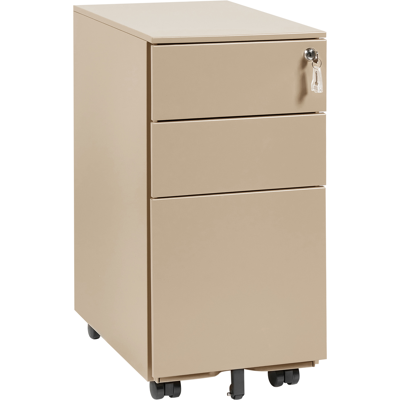 BELIANI Armario De Oficina Moderno 3 Cajones Cerradura Con Llave Ruedas Metal Beige Bolsena BELIANI Armario De Oficina Moderno 3 Cajones Cerradura Con Llave Ruedas Metal Beige Bolsena