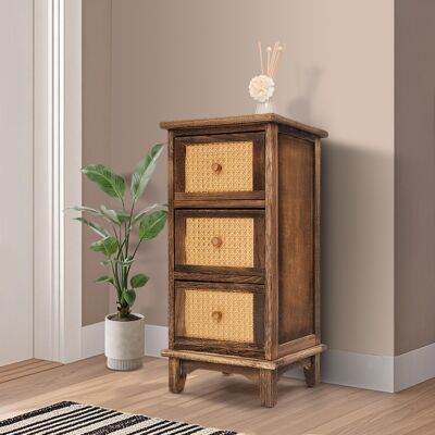 SANBOUSI Cómoda Hwc-k87, Armario Con Cajones, Armario, Madera Ratán 63x40x28cm - Blanco, Color Natural SANBOUSI Cómoda Hwc-k87, Armario Con Cajones, Armario, Madera Ratán 63x40x28cm - Blanco, Color Natural