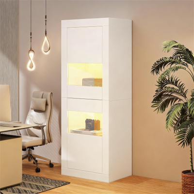 MODFU Vitrina Blanca Con Iluminación Led, 1 Estante De Cristal, 6142162 Cm, Vitrina, Vitrina Independiente, Armario Alto, Armario De Almacenamiento. MODFU Vitrina Blanca Con Iluminación Led, 1 Estante De Cristal, 6142162 Cm, Vitrina, Vitrina Independiente, Armario Alto, Armario De Almacenamiento.