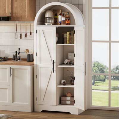 COVREO Vitrina Armario 75x35x170 Cm Blanco De Mdf Con Estantes Ajustables Y Diseño Arqueado COVREO Vitrina Armario 75x35x170 Cm Blanco De Mdf Con Estantes Ajustables Y Diseño Arqueado