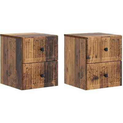 Mesita De Noche De Pared 2 Uds. Madera Envejecida Vidaxl Mesita De Noche De Pared 2 Uds. Madera Envejecida Vidaxl