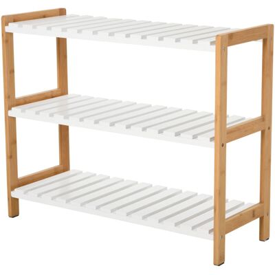 OEM Zapatero De 3 Niveles, De Madera De Pino Con 3 Estantes De Listones, Para Salón O Pasillo, 70 X 26 X 57,5 Cm, Blanco Y Efecto Madera Natural -crezuo OEM Zapatero De 3 Niveles, De Madera De Pino Con 3 Estantes De Listones, Para Salón O Pasillo, 70 X 26 X 57,5 Cm, Blanco Y Efecto Madera Natural -crezuo