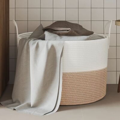 Cesta De Almacenaje Algodón Marrón Y Blanco Ø51x33 Cm Vidaxl Cesta De Almacenaje Algodón Marrón Y Blanco Ø51x33 Cm Vidaxl