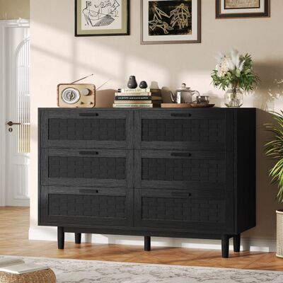 OEM Buffet De 6 Cajones De Madera, Buffet Bajo De Ratán, Buffet Moderno De Salón, Mueble De Almacenamiento, Buffet 115x40x80 Cm, Cómoda Negra OEM Buffet De 6 Cajones De Madera, Buffet Bajo De Ratán, Buffet Moderno De Salón, Mueble De Almacenamiento, Buffet 115x40x80 Cm, Cómoda Negra
