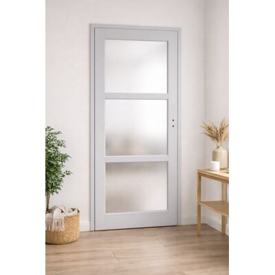 Bloque De Puerta Greyria Gris Claro Con Vitrina H204 X L83 Cm, Lado Izquierdo, Tablero De Madera, Gd Menuiseries Bloque De Puerta Greyria Gris Claro Con Vitrina H204 X L83 Cm, Lado Izquierdo, Tablero De Madera, Gd Menuiseries