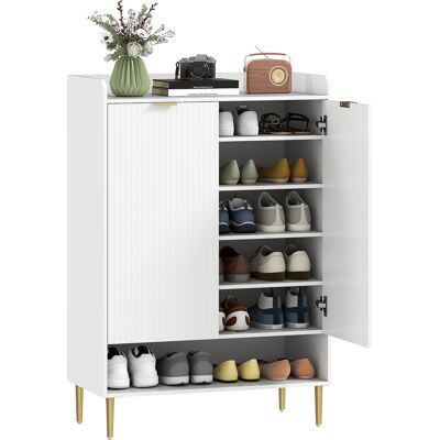 SANS MARQUE Zapatero Que Ahorra Espacio Para 24 Pares De Zapatos Con 2 Puertas, 3 Estantes Extraíbles Y Estante Inferior, Color Blanco. SANS MARQUE Zapatero Que Ahorra Espacio Para 24 Pares De Zapatos Con 2 Puertas, 3 Estantes Extraíbles Y Estante Inferior, Color Blanco.