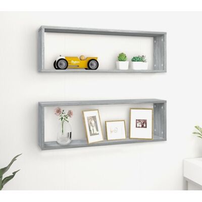 Vidaxl - Estante Cúbico De Pared 2 Uds Madera Gris Sonoma 80x15x26,5cm Vidaxl - Estante Cúbico De Pared 2 Uds Madera Gris Sonoma 80x15x26,5cm