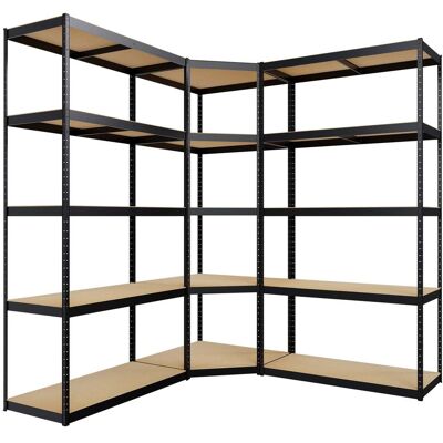 DÉCOSHOP26 Istema De Estanterías De Carga Pesada De 3 Elementos Con Estantería Esquinera Capacidad Total 2625 Kg De Metal Negro 10000899 DÉCOSHOP26 Istema De Estanterías De Carga Pesada De 3 Elementos Con Estantería Esquinera Capacidad Total 2625 Kg De Metal Negro 10000899