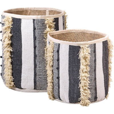 Beliani Juego de 2 cestas de almacenamiento - Algodón, Beige, Gris - 40/45cm Beliani Juego de 2 cestas de almacenamiento - Algodón, Beige, Gris - 40/45cm