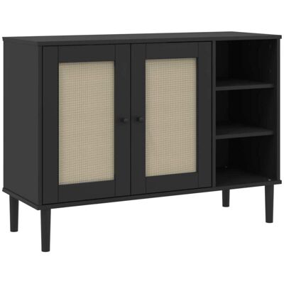HELLOSHOP26 Aparador Cómoda Armario Mueble De Almacenamiento Organizador Cocina Sala De Estar Salón Aspecto Ratán 112 X 40 X 80 Cm Madera Maciza De Pino Negro 020036236 HELLOSHOP26 Aparador Cómoda Armario Mueble De Almacenamiento Organizador Cocina Sala De Estar Salón Aspecto Ratán 112 X 40 X 80 Cm Madera Maciza De Pino Negro 020036236