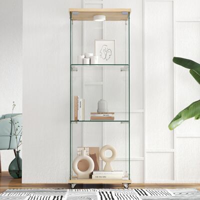 Mueble Vitrina De Cristal Con Led Mdf Natural Okmyhome Mueble Vitrina De Cristal Con Led Mdf Natural Okmyhome