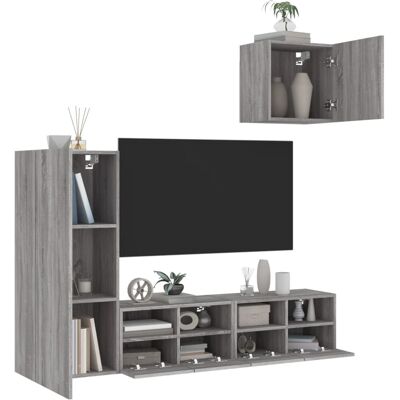 vidaXL Conjunto de 4 Muebles de Pared Gris Sonoma - Muebles de TV vidaXL Conjunto de 4 Muebles de Pared Gris Sonoma - Muebles de TV