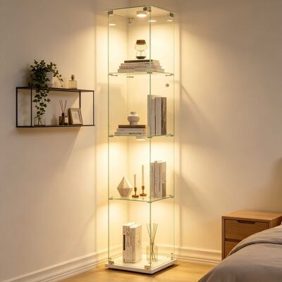 OCEVIA Vitrina De Una O Dos Puertas Con Iluminación Led, Cristal Templado Blanco, Diseño Moderno, Almacenamiento Transparente, Color Blanco. OCEVIA Vitrina De Una O Dos Puertas Con Iluminación Led, Cristal Templado Blanco, Diseño Moderno, Almacenamiento Transparente, Color Blanco.