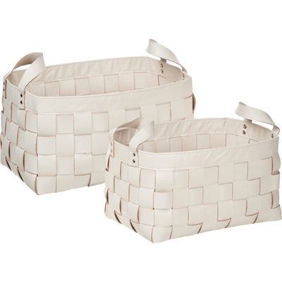 Beliani - Conjunto De 2 Cestas De Almacenaje Hechas A Mano Con Asas De Piel Sintética Beige Sippar Beliani - Conjunto De 2 Cestas De Almacenaje Hechas A Mano Con Asas De Piel Sintética Beige Sippar