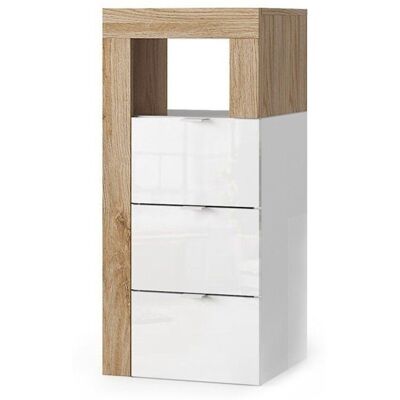 MEUBLORAMA - BURA - Blanco brillante lacado - Roble claro - Dresser MEUBLORAMA - BURA - Blanco brillante lacado - Roble claro - Dresser