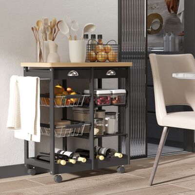TORMATOR Carrito Auxiliar Con Ruedas Carrito Verdulero Carro De Cocina Con 2 Cajones 2 Cestas Y 2 Estantes 74x37x76 Cm Negro TORMATOR Carrito Auxiliar Con Ruedas Carrito Verdulero Carro De Cocina Con 2 Cajones 2 Cestas Y 2 Estantes 74x37x76 Cm Negro