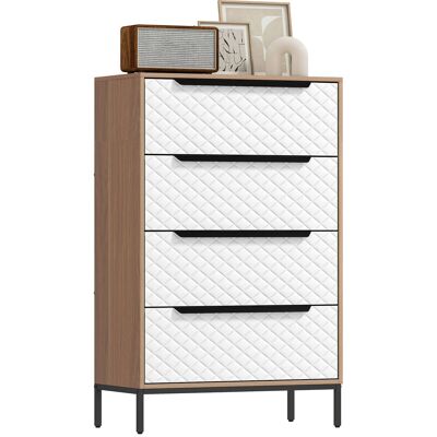 IROVAMI Cómodo, Con 4 Cajones De Tela Con Estampado De Rombos, Ideal Para Sala De Estar, Oficina O Vestidor Color Natural Y Blanco IROVAMI Cómodo, Con 4 Cajones De Tela Con Estampado De Rombos, Ideal Para Sala De Estar, Oficina O Vestidor Color Natural Y Blanco