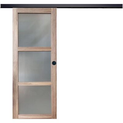 Puerta Corredera De Madera Frake Con Vitrina H204 X L73 Cm, Riel De Banda Negra, Conchas Negras Para Gd Menuiseries Puerta Corredera De Madera Frake Con Vitrina H204 X L73 Cm, Riel De Banda Negra, Conchas Negras Para Gd Menuiseries