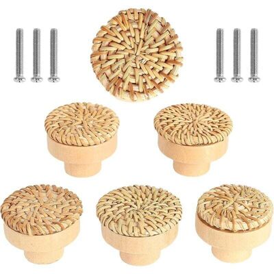 DPZO Juego De 6 Pomos De Ratán Para Muebles, Pomos De Estilo Bohemio Para Cajones Y Puertas, Tiradores Redondos De Madera Para Cómodas, Armarios Y Gabinetes De Cocina. DPZO Juego De 6 Pomos De Ratán Para Muebles, Pomos De Estilo Bohemio Para Cajones Y Puertas, Tiradores Redondos De Madera Para Cómodas, Armarios Y Gabinetes De Cocina.