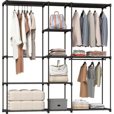 ENLENK Armario Abierto, Perchero De Ropa De 4 Niveles Con 2 Compartimentos Para Colgar Ropa, Para Salón, 182 X 43 X 185 Cm, Negro ENLENK Armario Abierto, Perchero De Ropa De 4 Niveles Con 2 Compartimentos Para Colgar Ropa, Para Salón, 182 X 43 X 185 Cm, Negro