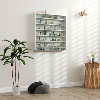 TORMATOR Vitrina De Pared De Madera Con Estantes Ajustables Y 2 Puertas Correderas De Cristal 80x9,5x83 Cm Blanco TORMATOR Vitrina De Pared De Madera Con Estantes Ajustables Y 2 Puertas Correderas De Cristal 80x9,5x83 Cm Blanco