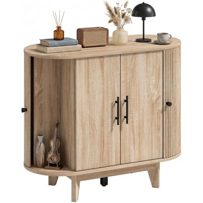 JHY DESIGN Aparador De Salón, Mueble De Almacenamiento Ovalado Con 4 Puertas Y Estantes Regulables, 90 X 40 X 76 Cm, Roble. JHY DESIGN Aparador De Salón, Mueble De Almacenamiento Ovalado Con 4 Puertas Y Estantes Regulables, 90 X 40 X 76 Cm, Roble.