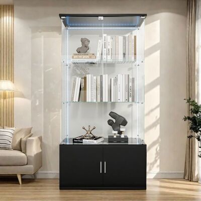 OEM Vitrina De Vidrio - Vitrina Armario Con 4 Puertas Y Led - Vitrina De Salón - Buffet 3 Estantes De Almacenamiento - 78.5x35x164 Cm - Negro OEM Vitrina De Vidrio - Vitrina Armario Con 4 Puertas Y Led - Vitrina De Salón - Buffet 3 Estantes De Almacenamiento - 78.5x35x164 Cm - Negro