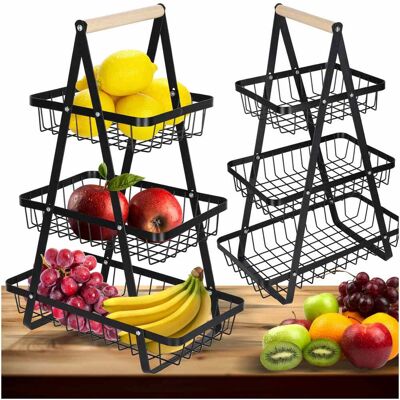 NORTHIX Cesta De Fruta De Tres Niveles De Metal Y Madera Color Negro 211773017 NORTHIX Cesta De Fruta De Tres Niveles De Metal Y Madera Color Negro 211773017