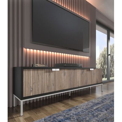 AC-DECO Mueble De Tv Toledo 190 Cm 4d Roble Flagstaff / Negro Mate + Marco Plateado AC-DECO Mueble De Tv Toledo 190 Cm 4d Roble Flagstaff / Negro Mate + Marco Plateado