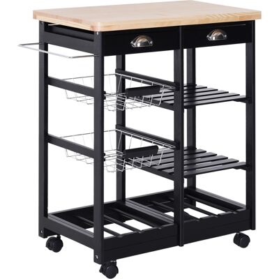 OEM Carrito Auxiliar Con Ruedas Carrito Verdulero Carro De Cocina Con 2 Cajones 2 Cestas Y 2 Estantes 74x37x76 Cm Negro OEM Carrito Auxiliar Con Ruedas Carrito Verdulero Carro De Cocina Con 2 Cajones 2 Cestas Y 2 Estantes 74x37x76 Cm Negro