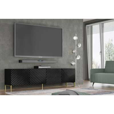 AC-DECO Mueble De Tv Surf 200 Cm 4d Fresado Lacado Negro Brillo + Patas Doradas AC-DECO Mueble De Tv Surf 200 Cm 4d Fresado Lacado Negro Brillo + Patas Doradas
