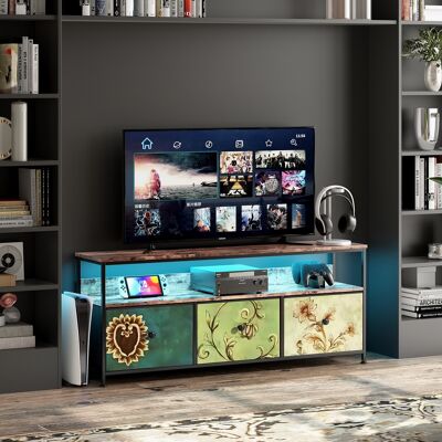 TANANT Mueble De Tv 108 Cm - Con 3 Cajones De Tela Marrón, Mueble De Tv Con Iluminación Led, Estructura De Hierro, Patas De Altura Regulable - Marrón TANANT Mueble De Tv 108 Cm - Con 3 Cajones De Tela Marrón, Mueble De Tv Con Iluminación Led, Estructura De Hierro, Patas De Altura Regulable - Marrón