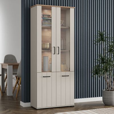 DMORA Vitrina Tadas, Mueble Expositor 4 Estantes, 2 Puertas, Con Patas, Puerta Con Detalle De Vidrio, 79x36x191h Cm Blanco Crema DMORA Vitrina Tadas, Mueble Expositor 4 Estantes, 2 Puertas, Con Patas, Puerta Con Detalle De Vidrio, 79x36x191h Cm Blanco Crema