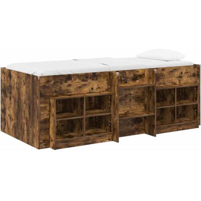 Marco De Cama Loft Con Armario Con Estante 3 Uds. Roble Ahumado Vidaxl Marco De Cama Loft Con Armario Con Estante 3 Uds. Roble Ahumado Vidaxl