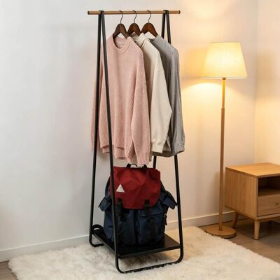 Perchero De Ropa Con Estante 45 X 37 X 141 Cm De Metal Y Madera Negro Havrya Perchero De Ropa Con Estante 45 X 37 X 141 Cm De Metal Y Madera Negro Havrya