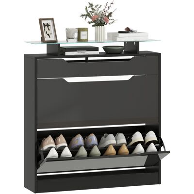 LIIYIELA Zapatero, 2 Cajones Abatibles, 1 Cajón Deslizante, 1 Encimera, 89x23x96cm, Negro LIIYIELA Zapatero, 2 Cajones Abatibles, 1 Cajón Deslizante, 1 Encimera, 89x23x96cm, Negro
