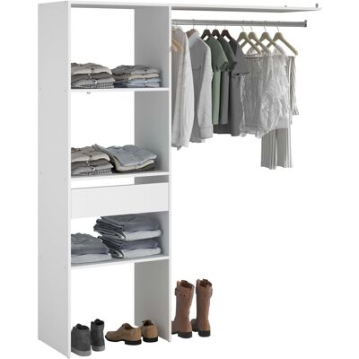 MIROYTENGO Vestidor Modular Abierto Custom Para Dormitorio En Color Blanco Incluye Modulo D Con 3 Estantes, 1 Cajón Y Barra 160x180 Cm MIROYTENGO Vestidor Modular Abierto Custom Para Dormitorio En Color Blanco Incluye Modulo D Con 3 Estantes, 1 Cajón Y Barra 160x180 Cm
