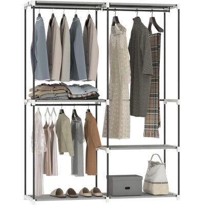 TREETALK Armario Abierto Con 4 Baldas De Tela, 3 Barras Para Colgar Ropa, Estructura Metálica, 142 X 43 X 185 Cm, Gris Claro. TREETALK Armario Abierto Con 4 Baldas De Tela, 3 Barras Para Colgar Ropa, Estructura Metálica, 142 X 43 X 185 Cm, Gris Claro.