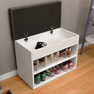 Livinity - Banco Para Zapatos Titus, Blanco, 60 X 45 Cm Con Estante, Vicco Livinity - Banco Para Zapatos Titus, Blanco, 60 X 45 Cm Con Estante, Vicco