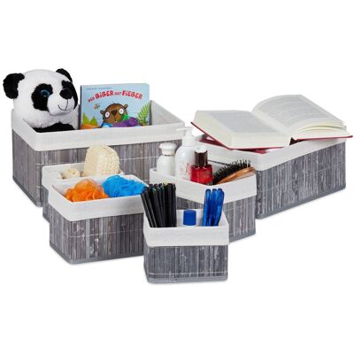 RELAXDAYS 24 Cestas De Almacenaje, Funda De Tela, Bambú, Cuadrado Y Rectangular, Organizador, Gris RELAXDAYS 24 Cestas De Almacenaje, Funda De Tela, Bambú, Cuadrado Y Rectangular, Organizador, Gris