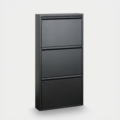 Zapatero de acero SARMOG - 3 puertas batientes - Negro moderno Zapatero de acero SARMOG - 3 puertas batientes - Negro moderno