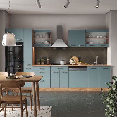 Vicco - Cocina R-line, Roble Azul-gris-dorado, 350 Cm Con Armario Alto, Et Roble Vicco - Cocina R-line, Roble Azul-gris-dorado, 350 Cm Con Armario Alto, Et Roble
