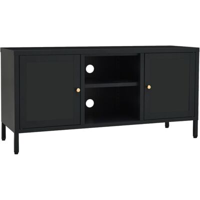 vidaXL Gabinete de TV de Acero y Vidrio Negro - Mueble TV vidaXL Gabinete de TV de Acero y Vidrio Negro - Mueble TV